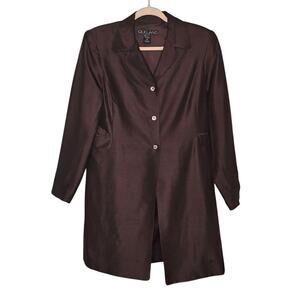 SILKLAND Womens Brown 10 Mid Length‎ Blazer100% Silk Lined Buttons Faux Pockets
